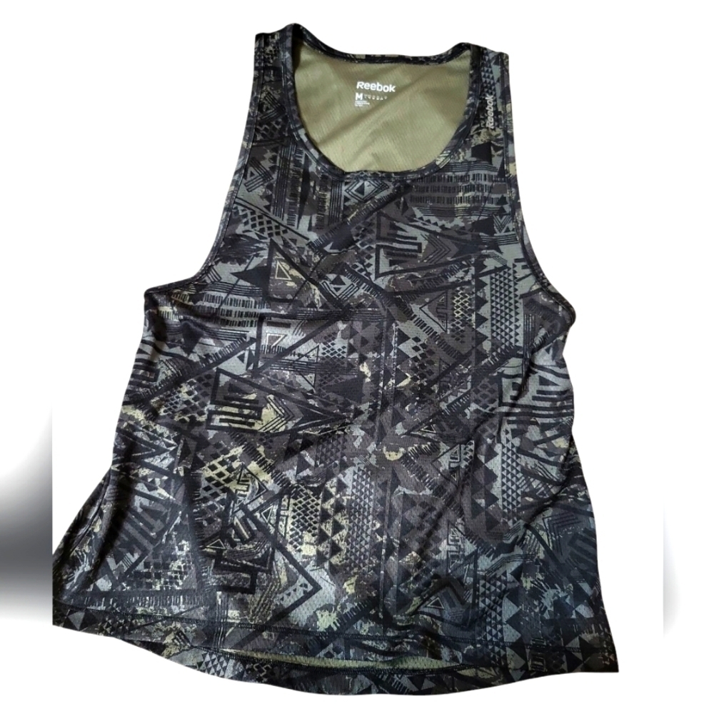 Reebok Women's Black Patterned Tank Top And Pink Med Top